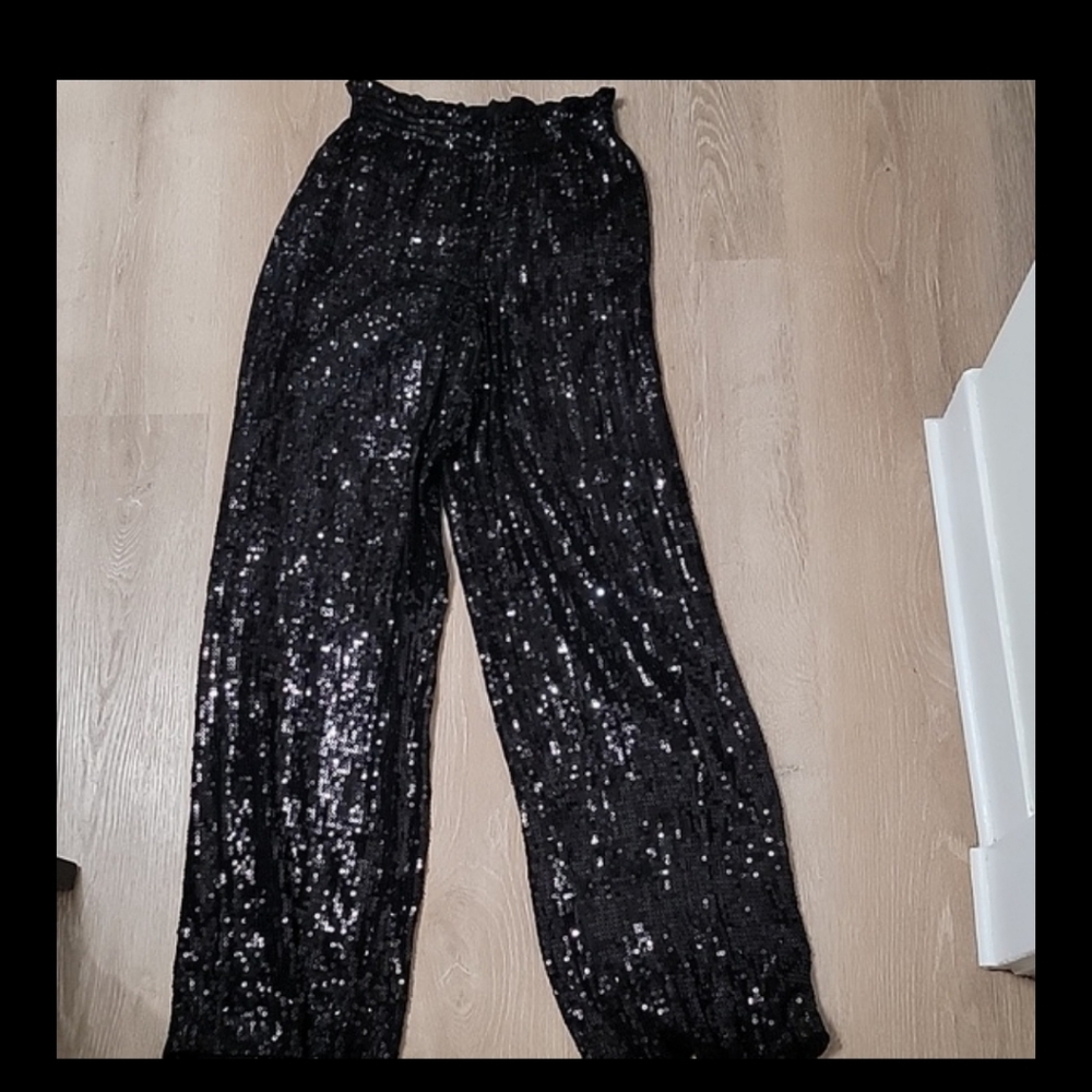 Alice + Olivia Color Black Racquel Sequin Wide Leg Pants